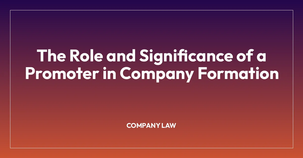 The Role and Significance of a Promoter in Company Formation